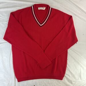 Vintage Izod of London Sweater Large 60s 70s Red preppy